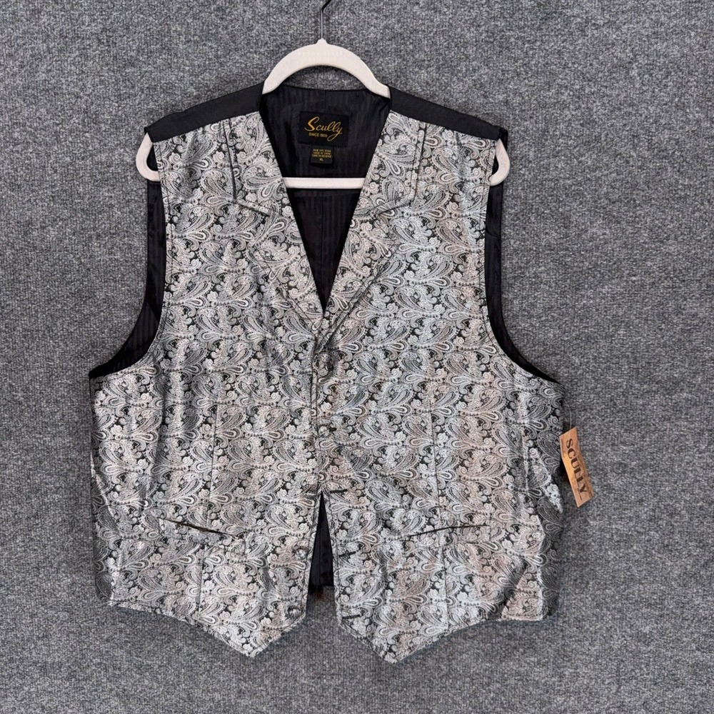 Scully Paisley Vest Mens XL Silver Western Formal Waistcoat Tuxedo Wedding New